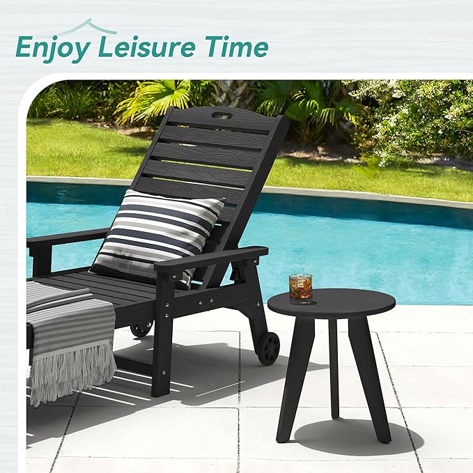 HDPS Outdoor Side Table, Small Round Side Table Weather-Resistant, Outdoor Side Tables for Patio, Porch, Deck, End Table for Plant Stand, Living Room, Bedroom, Black HOMENJOY