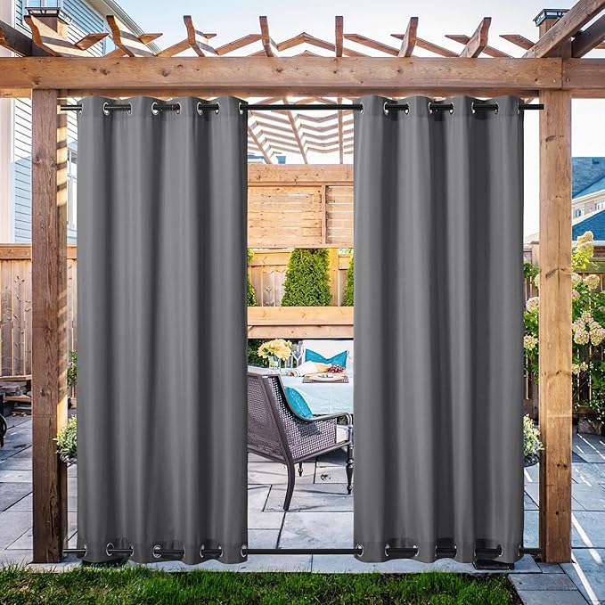 NICETOWN Canvas Outdoor Curtains for Patio Waterproof 2 Panels, Thermal Insulated Rustproof Top and Bottom Grommet Outdoor/Indoor Curtains Privacy Protect for Gazebo (55" by 108", Dove Gray) NICETOWN