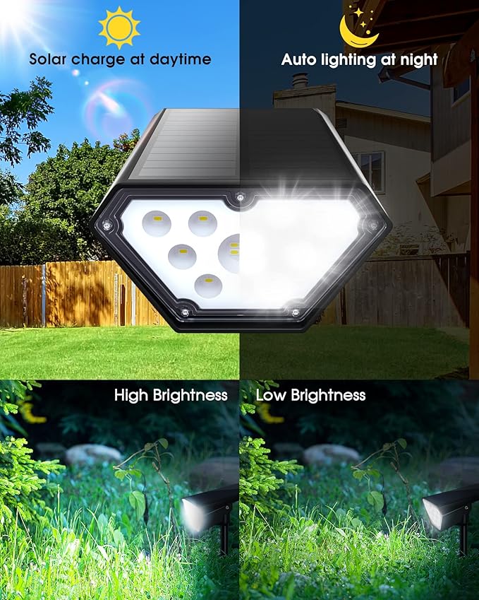 Biling Solar Spot Lights Outdoor, Bright 700 Lumen Solar Lights Outdoor Waterproof IP67 for House Patio Pathway Yard Garden Driveway Pool - White(4 Pack) biling