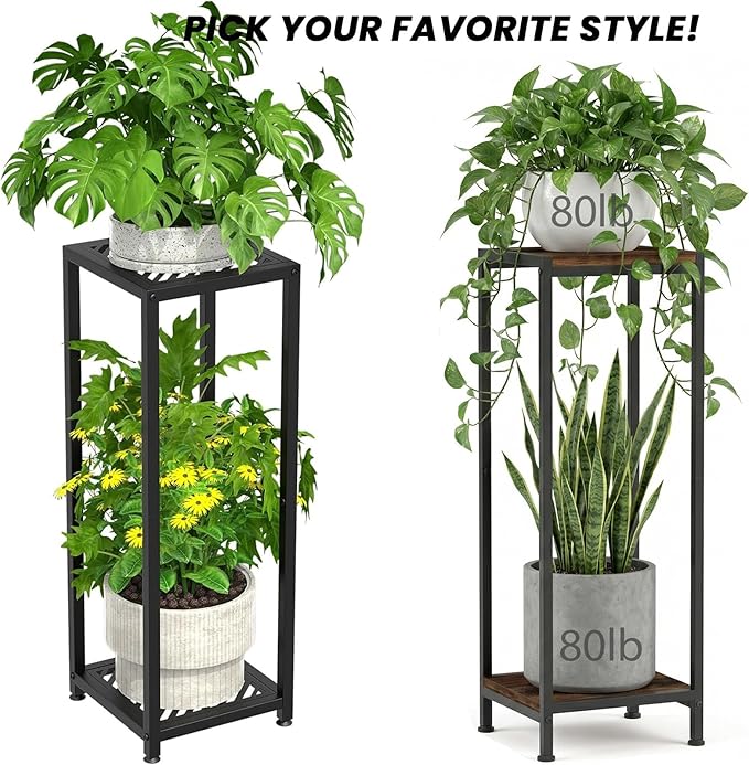TOSKING Tall Plant Stand Indoor – 2-Tier Modern Metal Shelf, 30" Height & 200 LBS Capacity, Heavy Duty for Living Room, Balcony, Garden (Black) TOSKINGESSENCE