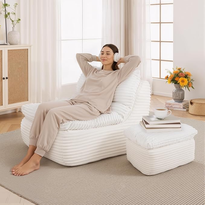 Boneless Chaise Lounge Chair Indoor, Adult Bean Bag Chair with Compressed Memory Foam, Comfy Back Support Sofa Bed Couch for Living Room Bedroom Office Apartment, No Assembly Rootora