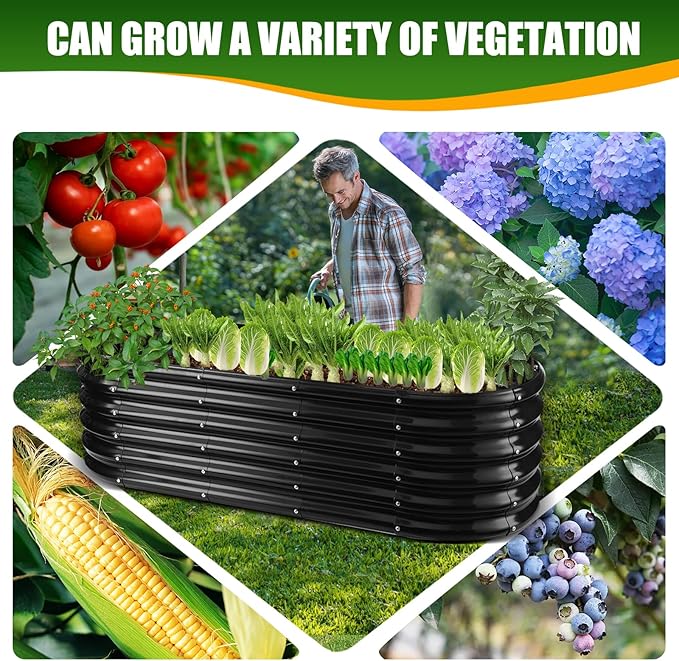 17" Tall Elevated Oval Metal Raised Garden Bed - 5ft x 2ft in Size and 0.8MM Thick Durable Planter Bed/Box for Vegetables Flowers Succulent at Patio/Garden Outdoor (Black, 5X2X1.4 FT) TBMLC