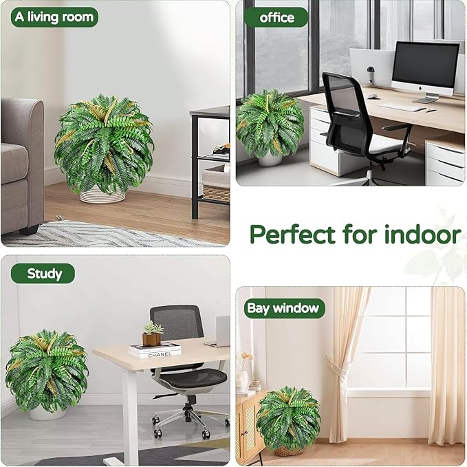 Set of 2 Large Autumn 88 Leaves Artificial Ferns for Outdoors Look Real, Fake Faux Boston Ferns for Outdoor Planter Realistic UV Resistant Artificial Fake Plants for Porch Patio Hanging 47 inch FAJUNZH
