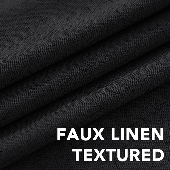 H.VERSAILTEX Linen Blackout Curtains 63 Inches Long 100% Blackout Thermal Insulated Textured Linen Look Curtain Draperies Anti-Rust Grommet, Energy Saving with White Liner, 2 Panels, Black HVERSAILTEX