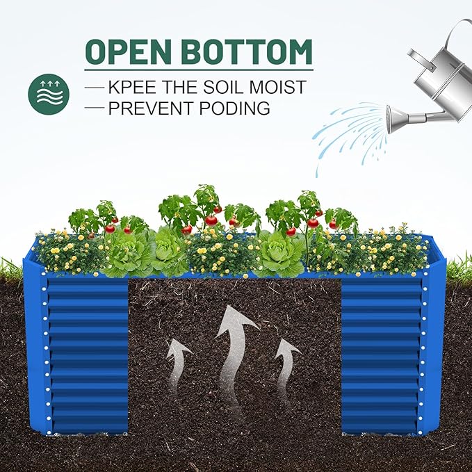 Land Guard 6x3x3ft Rectangular Galvanized Raised Garden Beds, Large-Capacity Metal Planter Box Outdoor, Durable Deep Raised Garden Bed 3ft Tall, Raised Beds for Gardening Vegetables, Royal Blue LandGuard