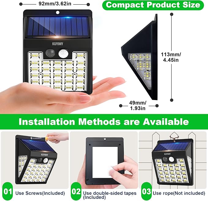 Solar Lights Outdoor, 72 LED Motion Sensor Wall Light, IP65 Waterproof and 3 Lighting Modes, Solar Powered Security Wireless Light Outside for Patio, Garden, Fence, Porch, Front Door(6 Packs) KUYIMY