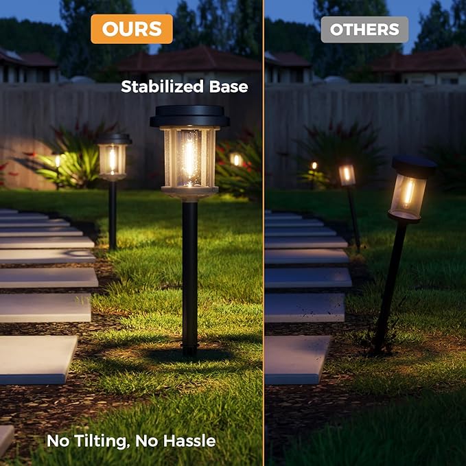 XMCOSY+ Solar Pathway Lights Outdoor, 20 LM LED Solar Garden Lights Seeded Glass, Waterproof IP65 Metal Outdoor Solar Lights for Yard Path Lawn Walkway Driveway Backyard (‎Black & Grey) XMcosy