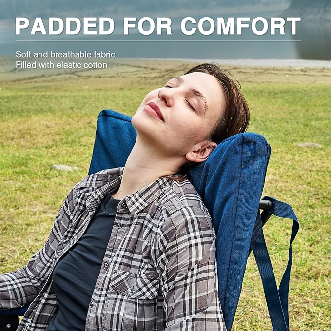 EVER ADVANCED Oversized Folding Rocking Camping Chair, Padded Portable Rocker Chair for Patio, Lawn and Outdoors, Heavy Duty Hard Armchair for Adults Supports 400lbs, Blue EVERADVANCED