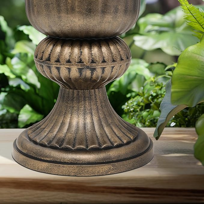 Magshion 20" Urn Planter for Outdoor and Indoor Plants, Large Decorative Front Porch Planter, Vintage Grecian Flower Pot for Patio, Garden & Entryway Décor, Antique Brass Magshion