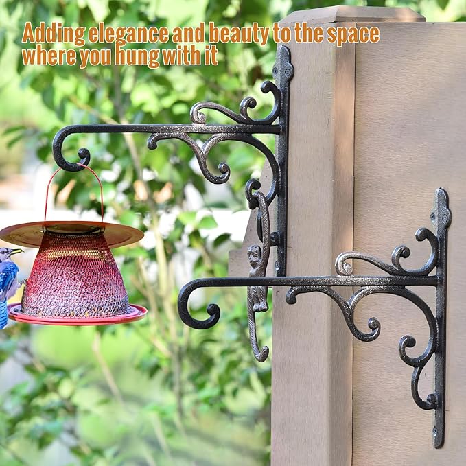 Sungmor Cast Iron Wall Hook Plant Hangers - Home & Garden Heavy Duty Hanging Bracket Plant Hooks - 2PC BLACK Decorative Wall Mount Hooks for Hanging Planter Pot Bird Feeder Birdcage Lantern Wind Chime Sungmor