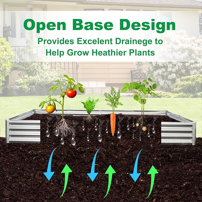 JERIA 12×4×1ft Raised Garden Bed with Support Rods,Galvanized Raised Garden Bed Kit Outdoor Metal Gardening Planter Box for Vegetable, Fruits, Flower JERIA