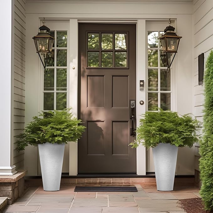 Kante Tall Round Planter Set of 2, 18 Inch Tall Decorative Planter Pots for Outdoor Indoor Garden Patio Front Porch (White) Kante