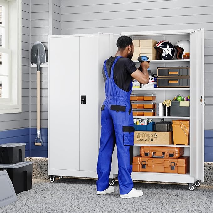 Yizosh Metal Garage Storage Cabinet with Locking Doors and Adjustable Shelves,- 75" Rolling Steel Tool Cabinet for Home Office,Garage,Warehouse Yizosh