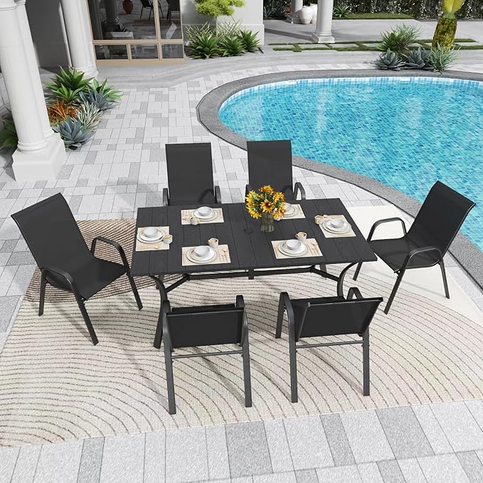 Patio Chairs Set of 4, Stackable Outdoor Dining Chairs for All Weather Textilene Fabric & Metal Frame, Outdoor Chairs Set for Backyard Deck Garden Vimstora