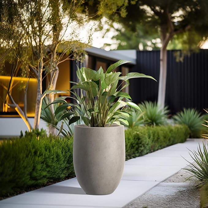 Kante 21.7 Inch Tall Concrete Planter, Large Indoor Outdoor Plant Pot with Drainage, Smooth Weathered Concrete Finish with Painted Interior, Ideal for Porch, Home, Garden, Patio Kante