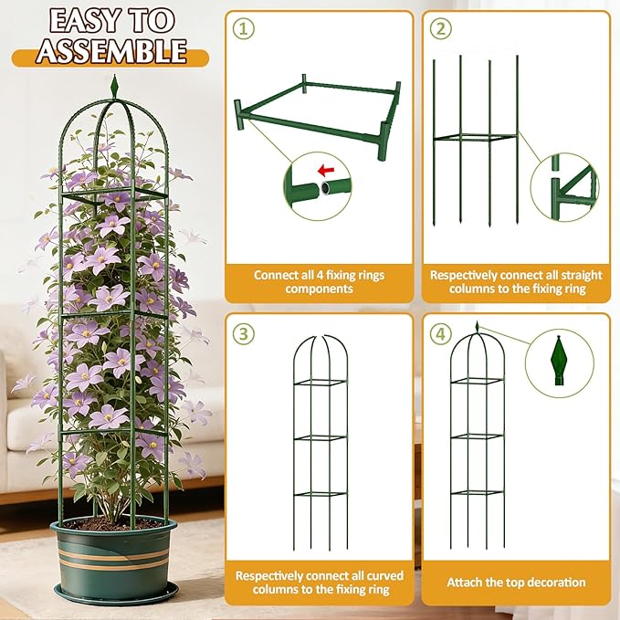 Garden Trellis for Climbing Plants, Tomato Cage, Rose, Flowers, Grape, Pea, Cucumber Trellis, Rustproof Plastic Coated Metal Plant Support for Potted Plants Indoor Outdoor - 2PC Plant Trellis CLFUN