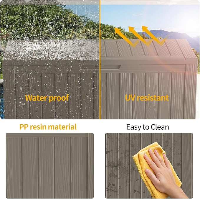 90 Gallon Outdoor Storage Box - Deck Box Container for Patio, Pool, and Garden-Waterproof and UV Resistant Resin,Lockable (Grey) MAIUSCOLI