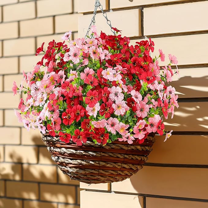 AGIRL 16 Bundles Artificial Flowers for Outdoor,No Fade Fake Plastic Flowers Faux Plants for Hanging Planters Decoration Indoor Outside Garden Porch Window Box Home Wedding AGIRL