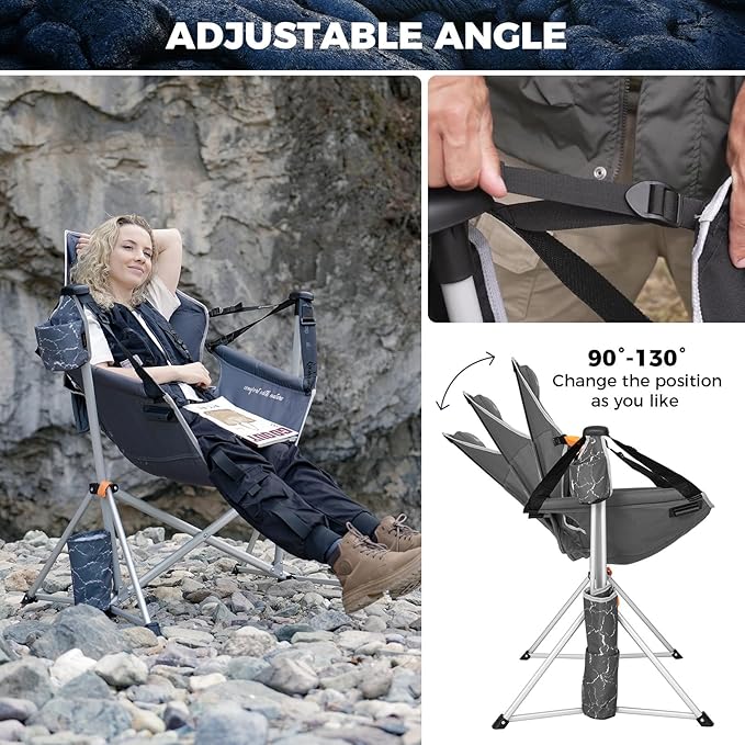 KingCamp Hammock Chair with Footrest – Heavy Duty Swinging Rocking Camping Chairs for Adults up to 400lbs, Folding Portable Oversized Rocker with Cup Holder & Pillow for Outdoor Beach Lawn RV Sports KingCamp