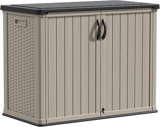Devoko Outdoor Storage Cabinet 26 Cu Ft with Lockable Doors, Horizontal Storage Shed Waterproof Patio Tools Storage Box for Sofa Cushions, Gardening Tools and Accessories (Beige) DEVOKO