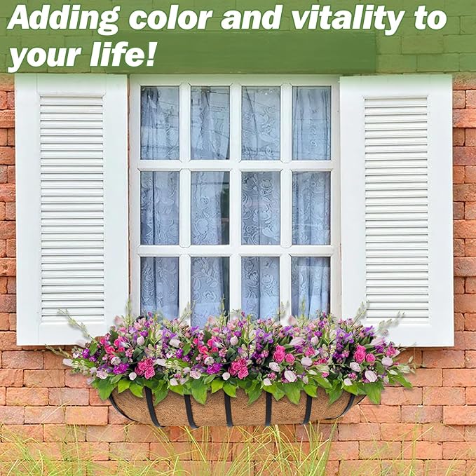 ZeeDix 4 Pack 24 Inch Railing Planter Box, Metal Window Boxes with Coco Liners for Railing, Hanging Flower Boxes for Deck Porch Balcony & Fence Outdoor Indoor Lawn ZeeDix