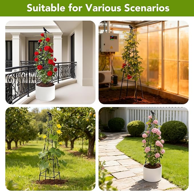 2 Pack Garden Trellis for Climbing Plants Outdoors, 70inch Tower Obelisk Trellis for Potted Climbing Plants, Plant Support for Potted Flowers, Roses, Tomatoes, Cucumbers & Vegetables Lazzmonk