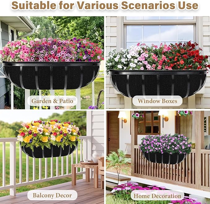 Riare 4 Pack 30 Inch Black Felt Window Box Liners- Fabric Trough Planter Basket Liners Replacement, Non-Woven Hanging Plant Liner for Wall Hanging Basket, Garden Fence Railing (Avoid Bird Nesting) Riare