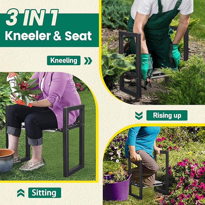 Garden Kneeler and Seat Heavy Duty - 12.7" Wide Garden Kneeling Bench Stool with Handles, Folding Knee Seat Chair Gardening Gifts for Seniors Women Men Gardeners Pain-Free Weeding Planting DIOVPLX