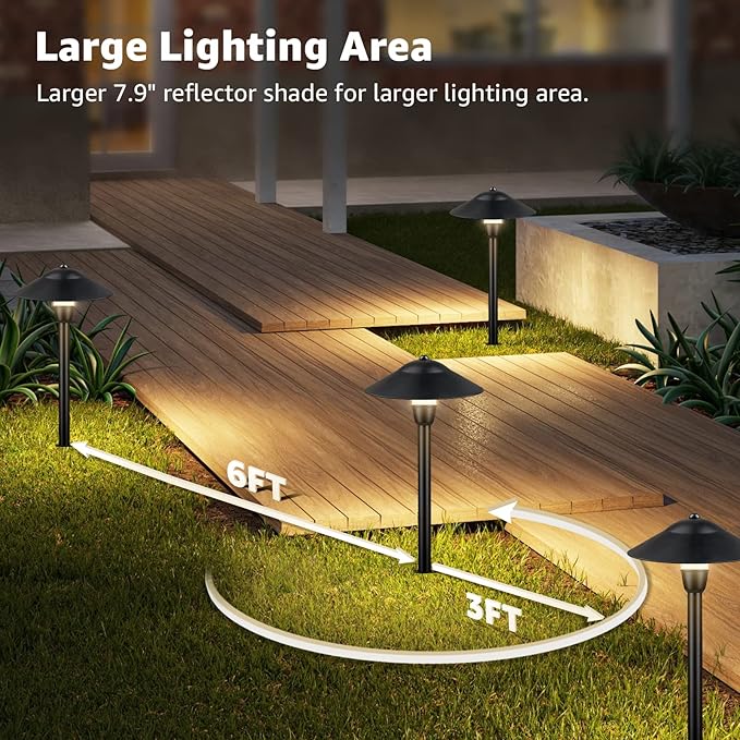 SUNVIE LED Low Voltage Landscape Lights 3W Cast-Aluminum Pathway Lights Low Voltage 12-24V Waterproof Landscape Path Lights 3000K Landscape Lighting for Yard Garden Walkway ETL Listed Cord, 12 Pack SUNVIE