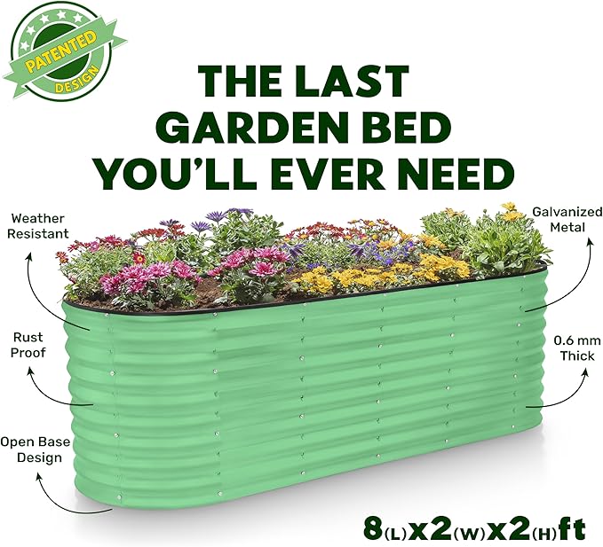 Plant & Plot Galvanized Raised Garden Beds Outdoor // 8×2×2 ft Planter Raised Beds for Gardening, Vegetables, Flowers // Large Metal Garden Box (Light Green) // Patented Tool-Free Design PlantPlot