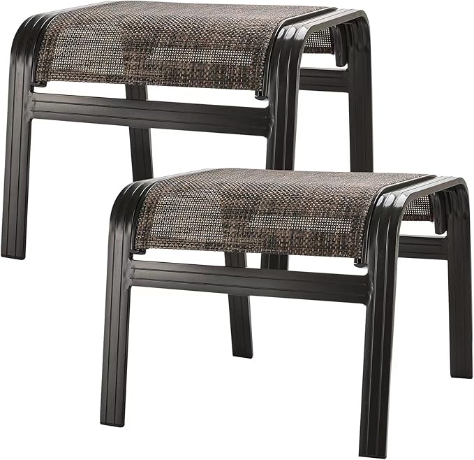 Patio Footstools Outdoor Foot Rest Aluminum Ottomans Samll Seat Wicker Furniture Patio Ottoman 2 Pieces Brown Deguifei