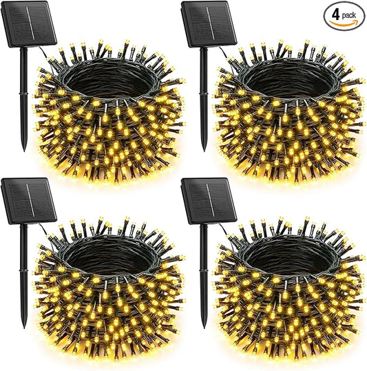 Brightown 4 Pack Solar String Lights for Outside, 184Ft 480 LED Solar Lights Outdoor Waterproof with 8 Modes, Solar Outdoor String Light for Patio Yard Tree Garden Party Decorations, Warm White Brightown