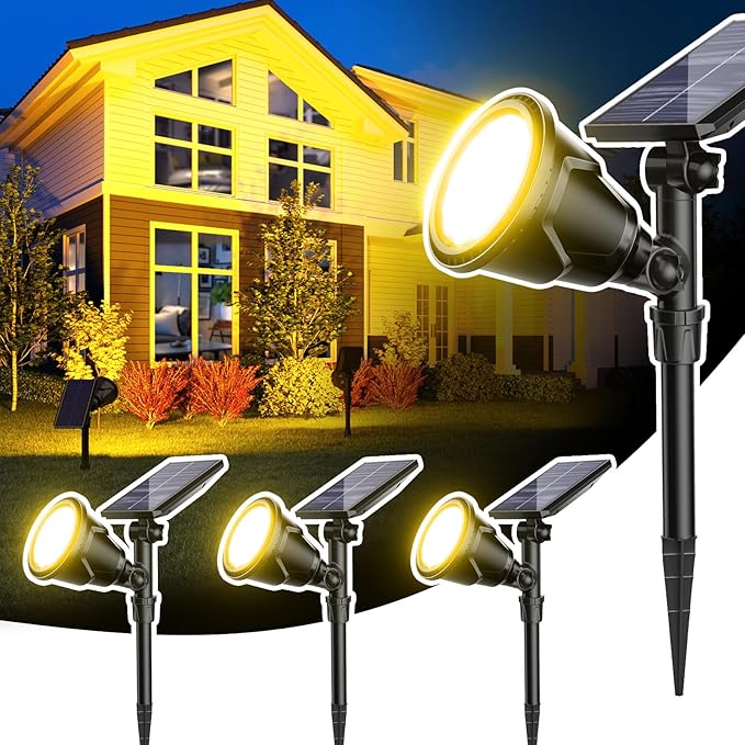 ROSHWEY Outdoor Solar Lights, 600LM Solar Garden Lights Waterproof Solar Spot Lights for Yard Backyard Patio Pond Garage (Warm White, 4Pack) ROSHWEY