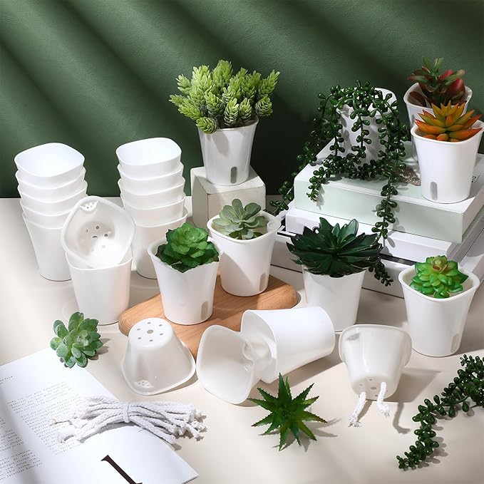 20 Pcs 3 Inch Self Watering Pots Self Watering Planters for Indoor Planters Plastic Garden Flower Pots with Level Indicator Vents for Herbs Ziliny