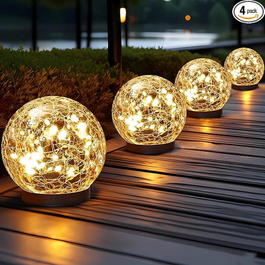 Solar Globe Lights Outdoor Waterproof - Cracked Glass Ball Lights for Garden, Patio, Yard, Lawn and Backyard Decor - Solar Orbs for Outside Decorations JKIMK