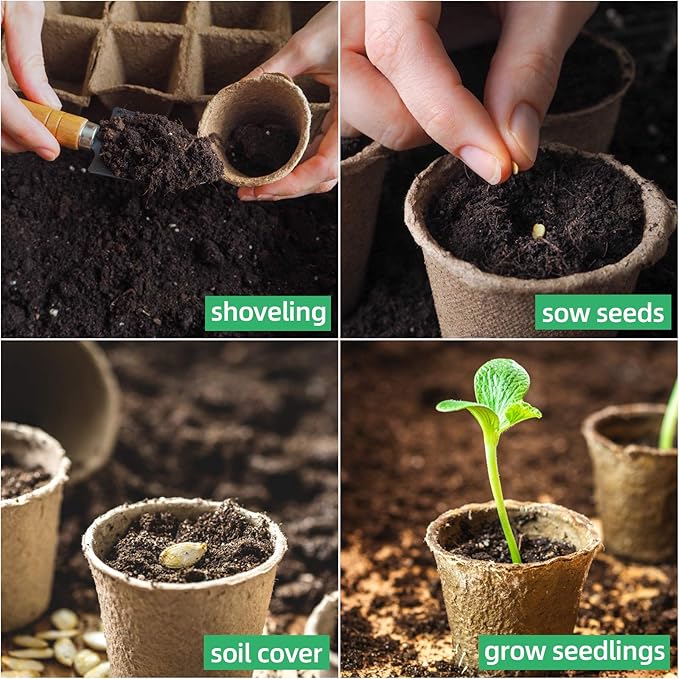 JERIA 50-Pack 3.15 Inch Peat Pots for Seedling with 50 Pcs Plant Labels,Outdoor Garden Germination Nursery Pots,Biodegradable Seed Starter Pots Kits JERIA