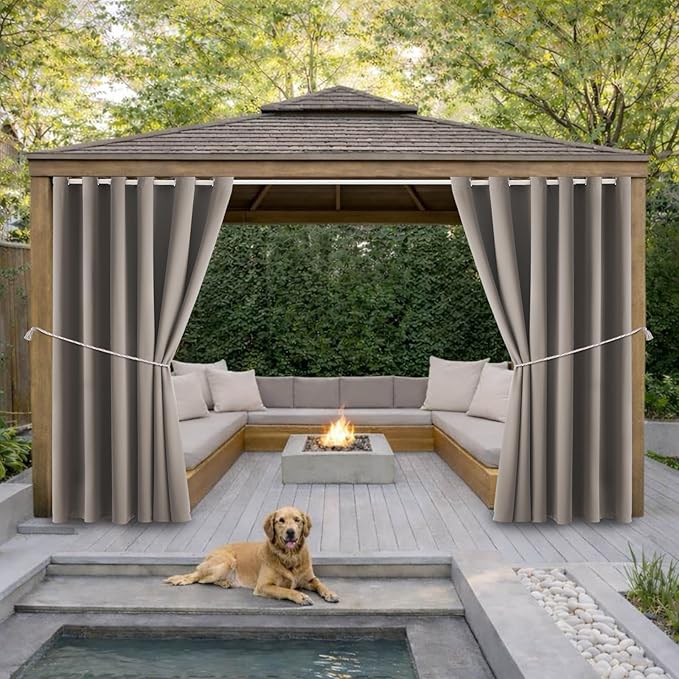 DIVA EN CAMINO DEC Water Resistant Outdoor Patio Curtain Darkening Thermal Insulated Curtains for Bedroom, Porch, Living Room, Pergola, Cabana, W84 x L95, (Taupe) Set of 2 Panels DivaenCamino