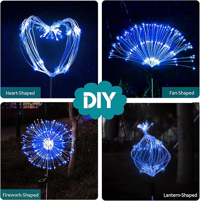 JJGoo Solar Firework Lights, 2 Pack 120 LEDs 2 Lighting Modes Solar Garden Lights Outdoor Waterproof for Yard Patio Walkway Pathway Party Wedding Christmas Decorative - Blue JJGoo
