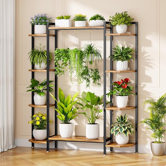 C1 Plant Stand Indoor with 6 Grow Lights, 6 Tiered Large Metal Plant Stand, 55 Inches Tall Plant Shelf with Hooks, Plant Holder Display Shelves for Patio, Garden, Living Room, Balcony CYXPHION