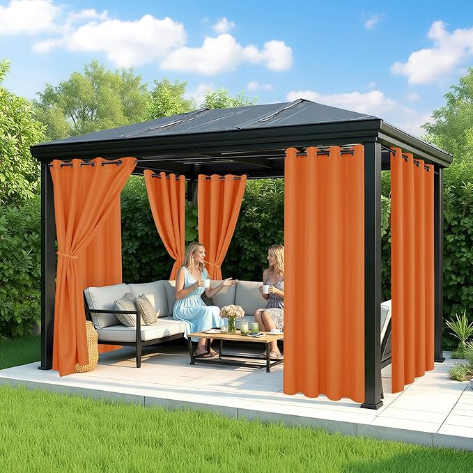Outdoor Curtains for Patio Waterproof - 6 Panels Privacy Weatherproof Outside Curtains with Grommets for Pergola, Gazebo, Porch, Cabana, Balcony, 54 x 108 Inch, Mecca Orange RichSets
