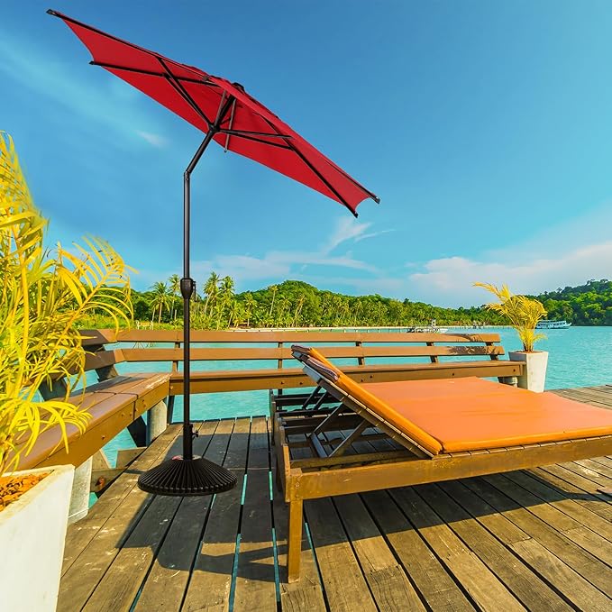Abba Patio 7.5FT Lyon Outdoor Patio Umbrella Outdoor Table Umbrella with Push Button Tilt and Crank Market Umbrella 6 Sturdy Ribs UV Protection Waterproof for Garden Deck Backyard Pool Dark Red AbbaPatio