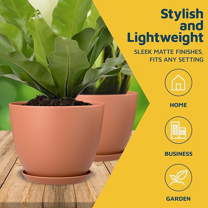 Terracotta Plant Pots with Drainage Holes & Saucers 3 Pack, Indoor & Outdoor Stackable Space-Saving Planters for Houseplants & Flowers, (7", 6.7", and 6" Inches), Durable & Weatherproof Materials LIFEMASTER