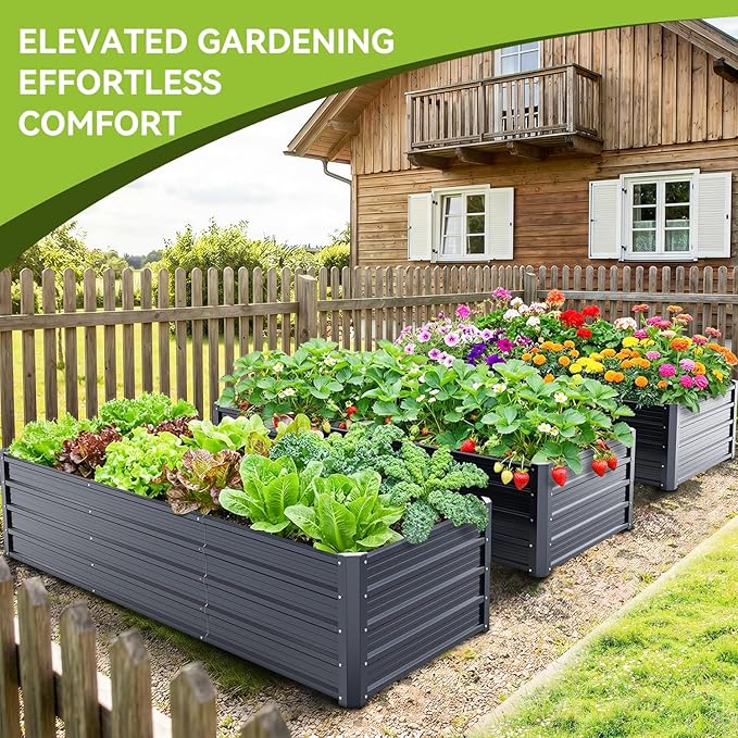 Ohuhu 8x3x1.5FT Metal Raised Garden Bed Outdoor, Reinforced Galvanized Steel Rustproof Planter Box, 100% Non-Toxic, 269 Gal Large Capacity Heavy Duty Raised Beds for Growing Vegetables Flowers Herbs Ohuhu