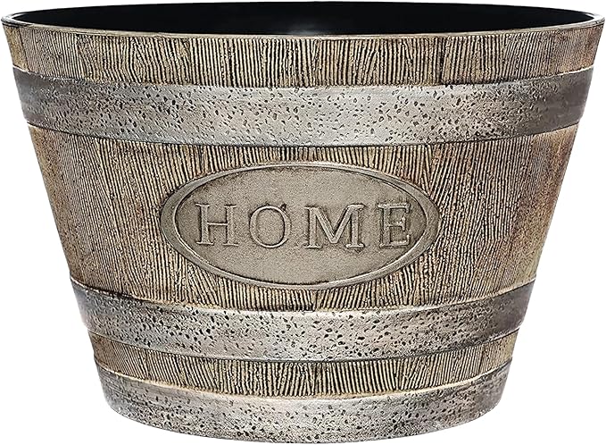 Classic Home and Garden Whiskey Barrel Planters - Home Flower Planter Pot - Decorative Garden Pots - Indoor & Outdoor Resin Planters - Weather-Resistant Planting Pots (15" Oak Brown, Pack of 1) ClassicHomeandGarden