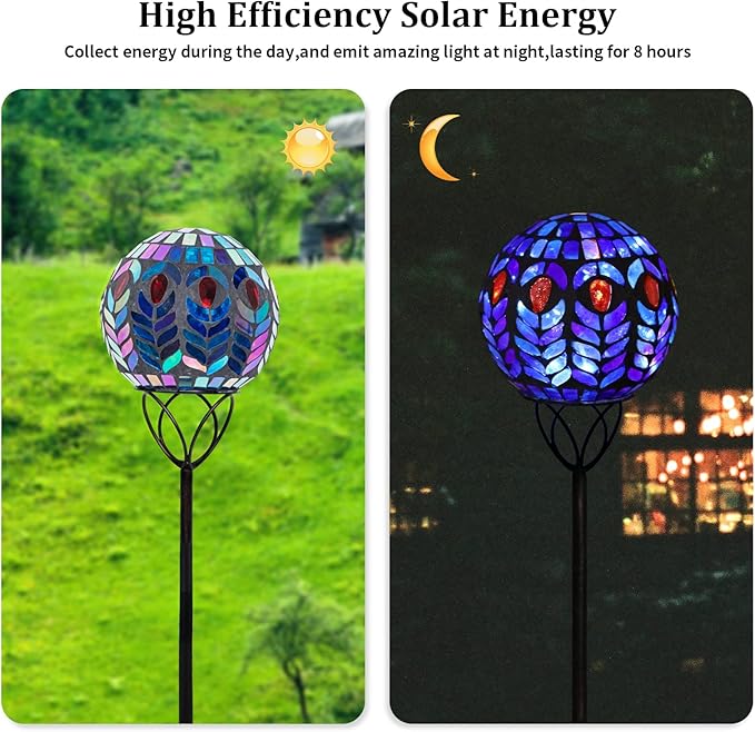 Afirst Solar Outdoor Garden Lights Decorative - Mosaic Solar Stakes Gazing Ball Waterproof Outdoor Lights Stakes for Pathway Yard Lawn Decoration(Multi) Afirst