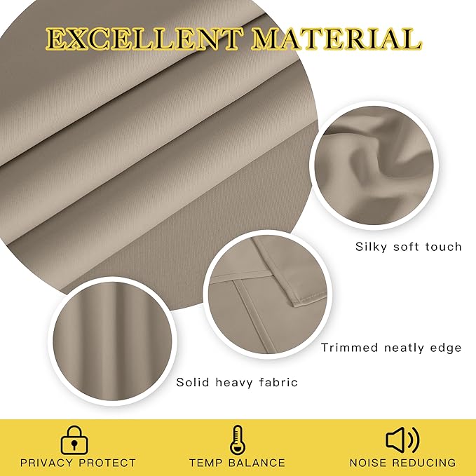 NICETOWN Kitchen Short Blackout Curtain and Drape - Thermal Insulated Solid Grommet Blackout Panel for Patio Bedroom Living Room (Single Panel, 52 inches by 45 inches, Taupe) NICETOWN