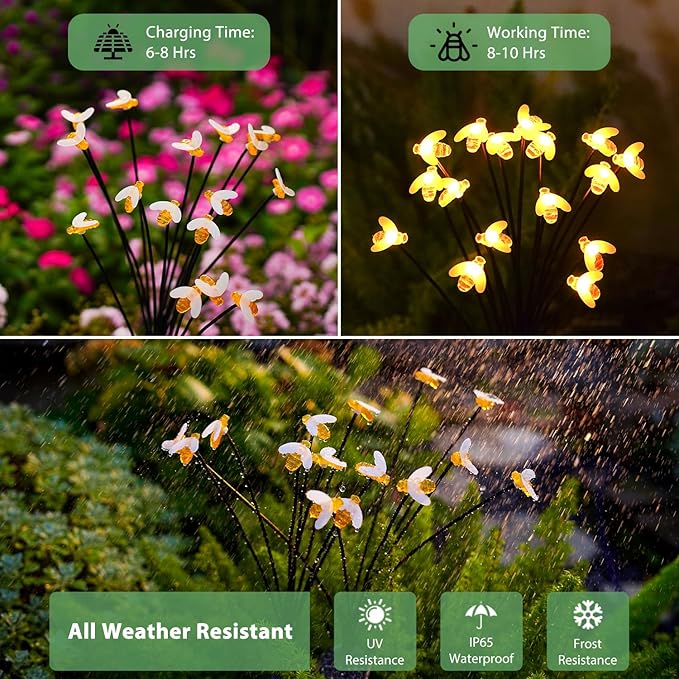 Nacome Solar Garden Lights for Outside – Landscape Decor,Yard Patio Decoration, Waterproof Swaying Bumble Bee(2Pack), Mom Gifts for Women Nacome