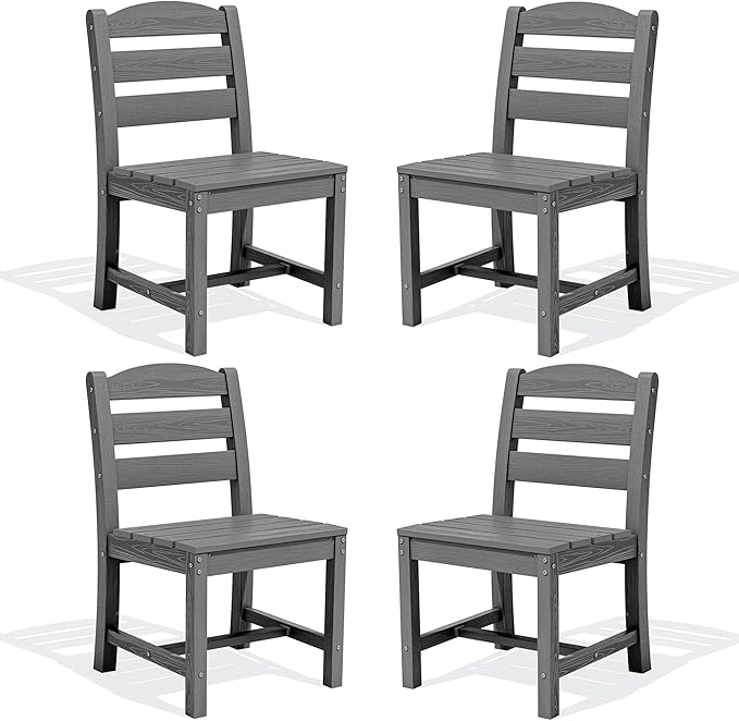 SERWALL Outdoor Dining Chairs Set of 4, All-Weather HDPE Patio Chair with 19.7" Widened Seat, for Backyard, Garden, Gray SERWALL