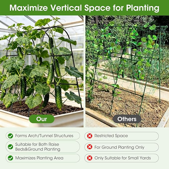 Cucumber Trellis for Raised Bed,U-Shape Garden Trellis for Climbing Plants Outdoor, Metal Arch Vegetables Trellis, Plant Support for Vine (Black, 31.5" Lx21.6 Wx47.2 H-Small) MQHUAYU