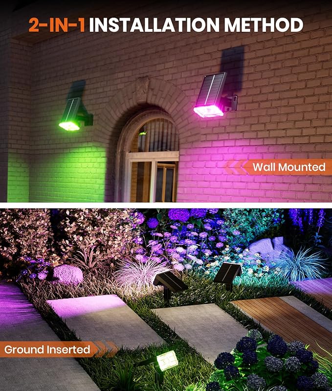 2 Pack - Solar Christmas Lights Outdoor Waterproof,6 Color Changing Spotlights &10 Modes, IP67 Waterproof,105° Adjustable Solar Spot Lights for Pathway/Garden/Yard/Patio/Landscape/Backyard Xmas Decor Professionalproductionofsolarlightsoutdoor%EF%BC%9A%EF%BC%89